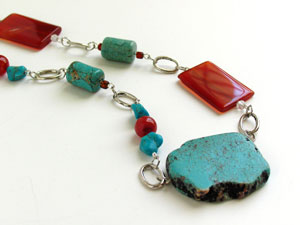Chunky Turquoise and Agate Statement Necklace By Andrea Fuentes Designs 