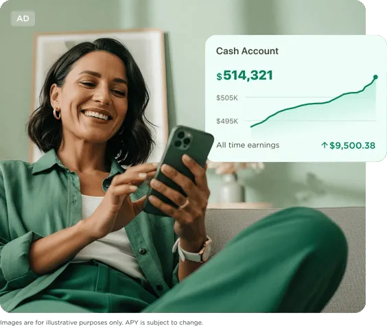 Cash Account illustration showing 3.9% APY earnings growth