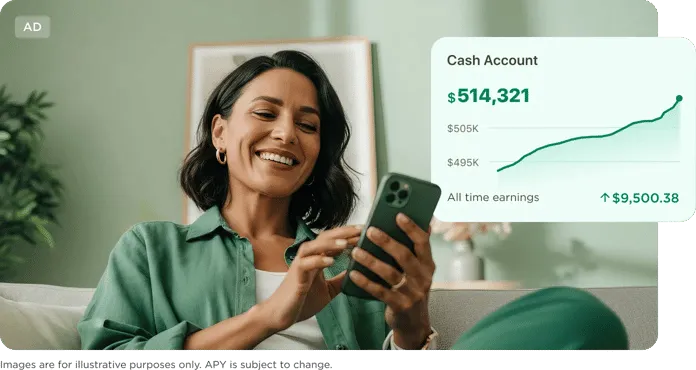 Cash Account illustration showing 3.9% APY earnings growth