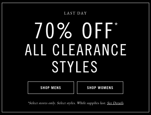 Off Clearance at Abercrombie \u0026 Fitch 