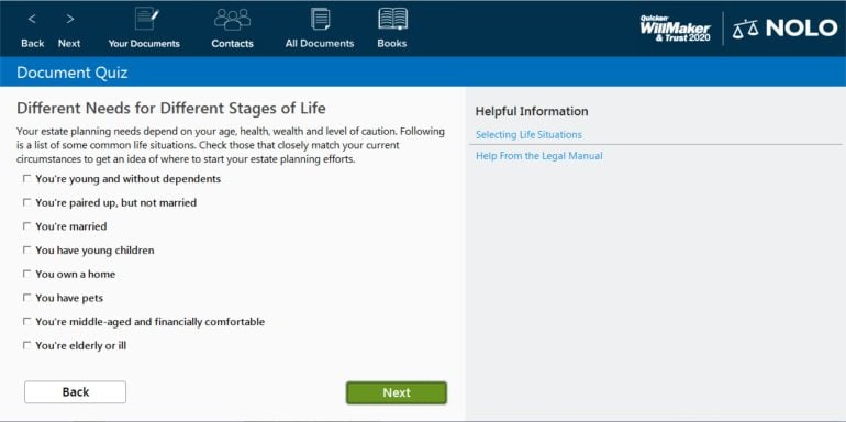 Nolo Quicken WillMaker screenshot