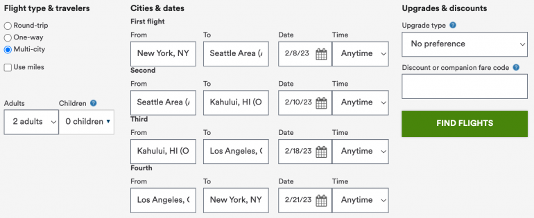 alaska companion fare example itinerary