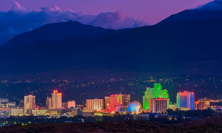 Skyline of Reno Nevada at Dusk