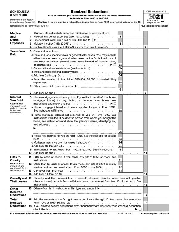 tax form schedule a