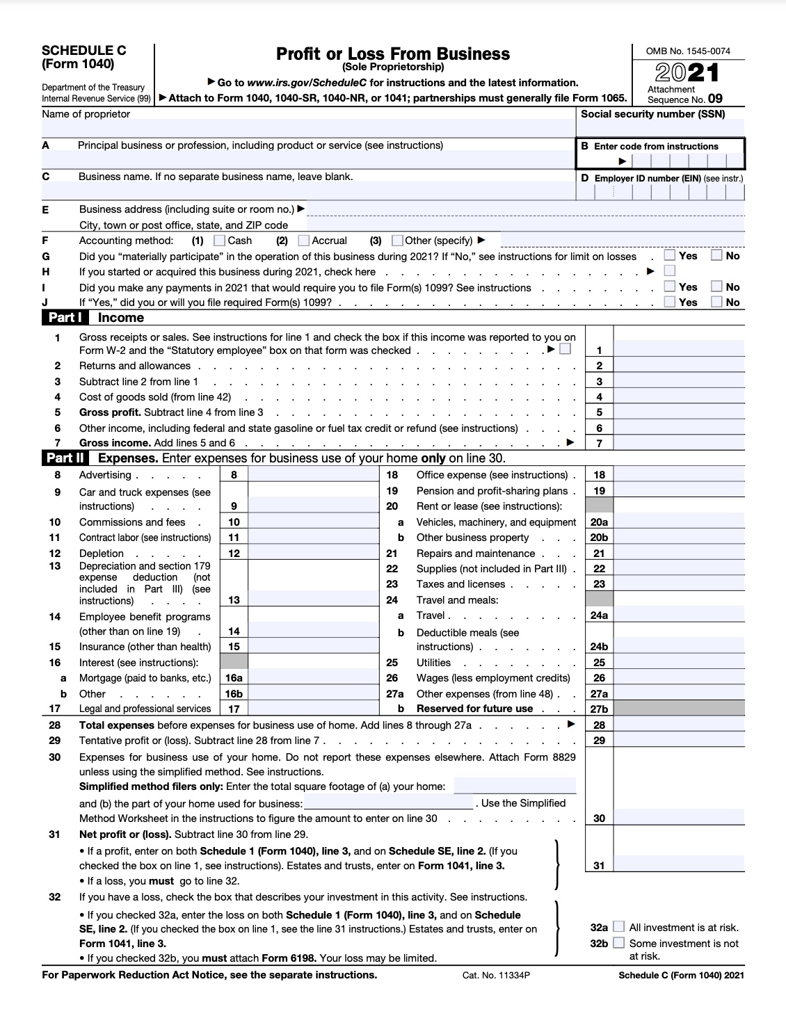schedule c tax form 2020