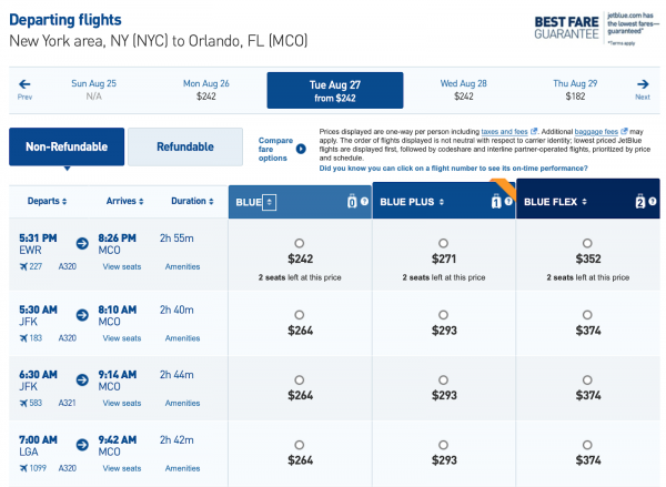 Jetblue Mileage Chart