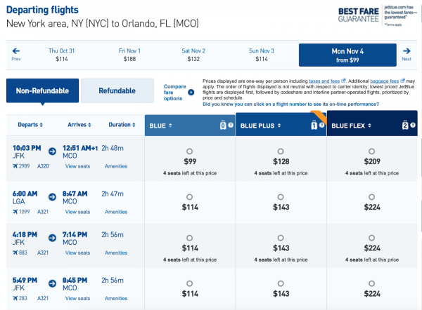 Jet Blue Mileage Chart