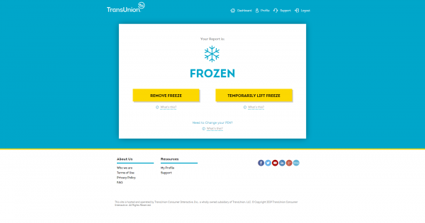 TransUnion credit freeze