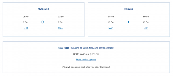 British Airways Redeem Miles Chart