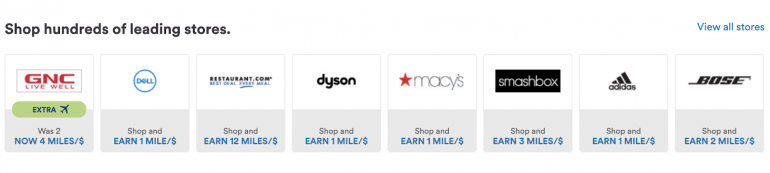 Various retailers, including GNC and Macy's, let you earn at least 1 mile per dollar spent.