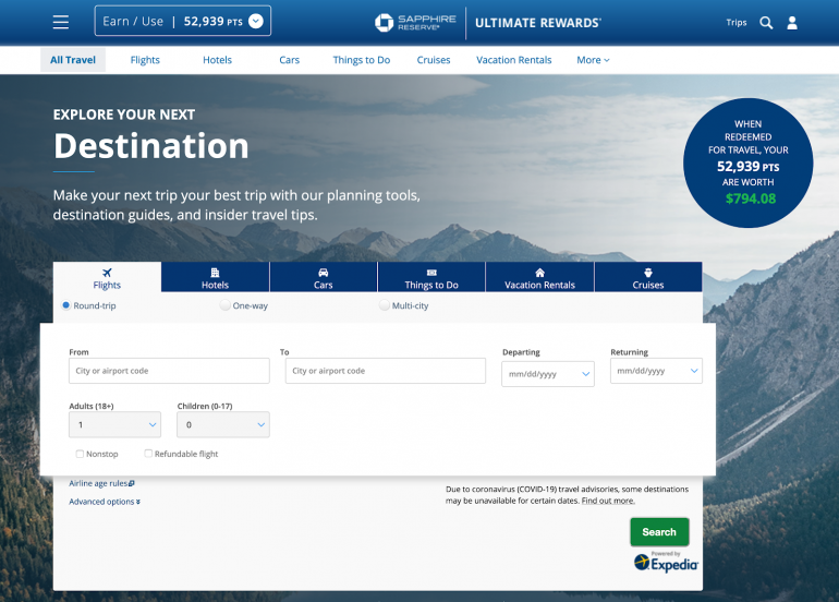 ultimate rewards chase travel booking