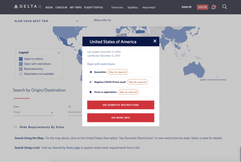 delta airlines travel restrictions to europe