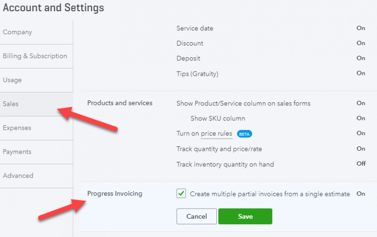 QuickBooks Progress Invoicing