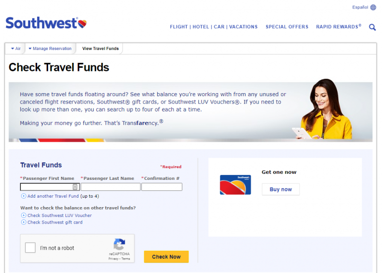 how to check southwest travel funds without confirmation number
