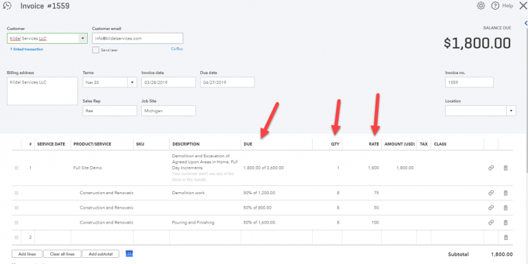 QuickBooks Progress Invoicing