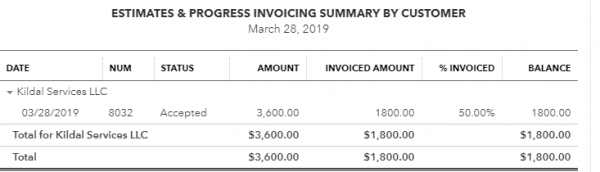 QuickBooks Progress Invoicing