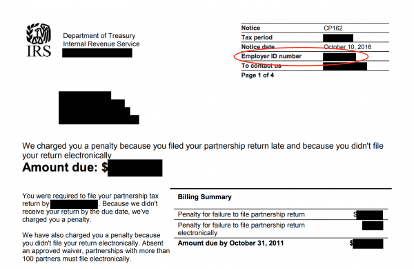 IRS tax notice EIN