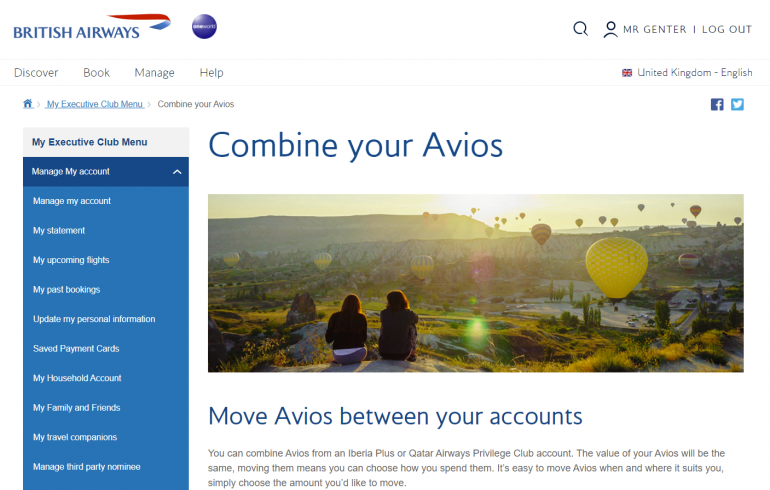 transfer and combine avios