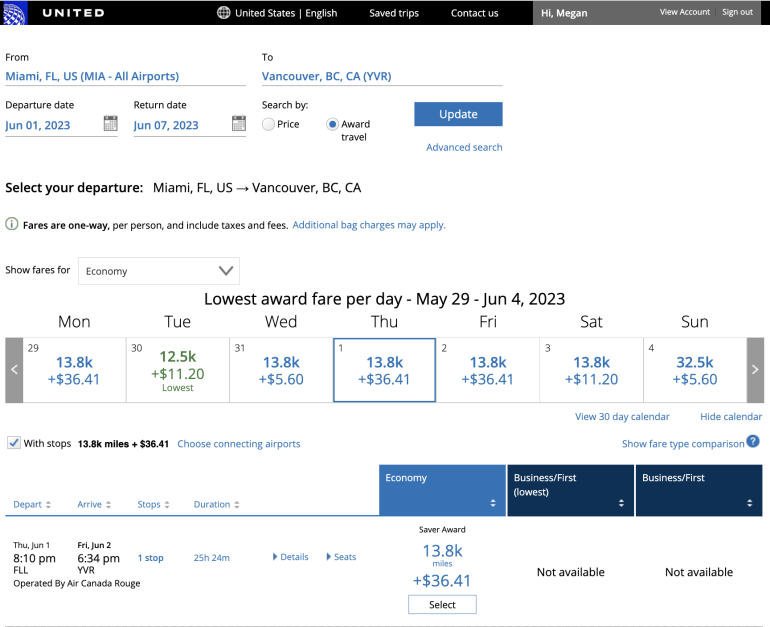 book air canada with united miles