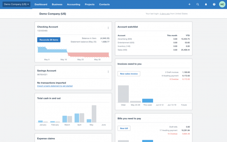 Xero dashboard screenshot