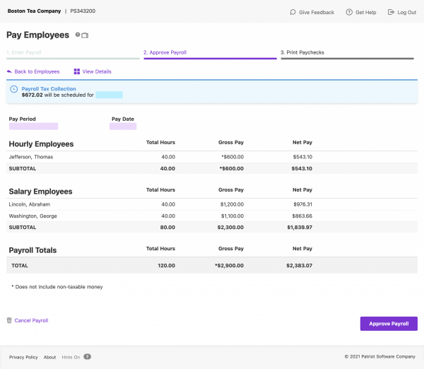 patriot payroll - approve payroll