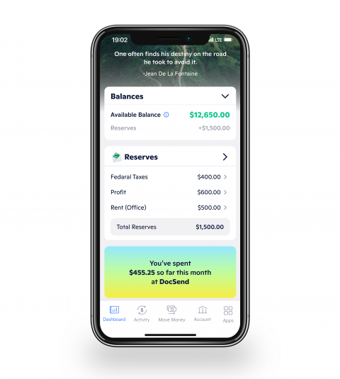 Novo banking app dashboard on iPhone