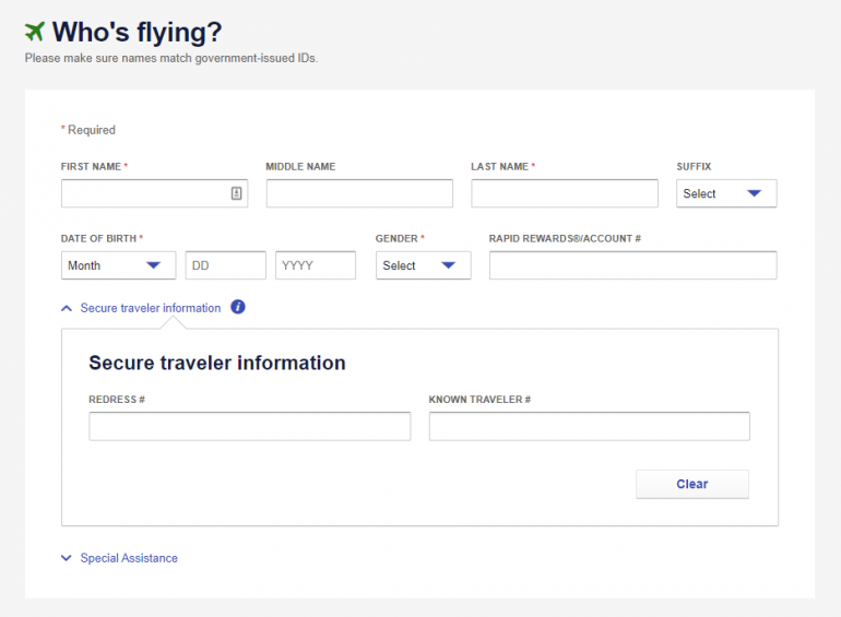 how to add known traveller number southwest