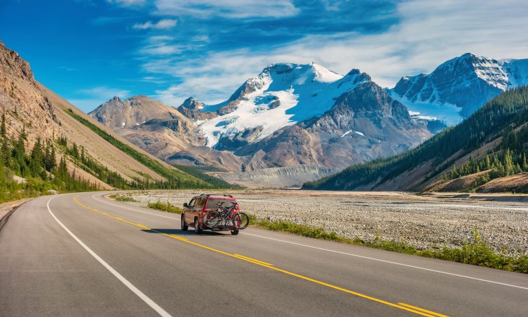 Truck driving into the mountains