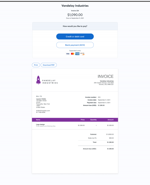A screenshot of a payment created in the Wave Payments dashboard.