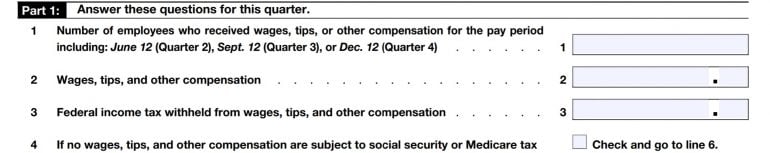 IRS Form 941, Part 1