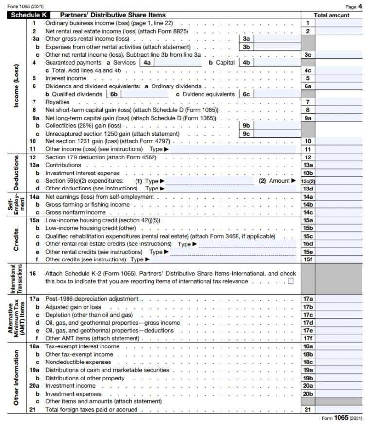 Form 1065, Schedule K