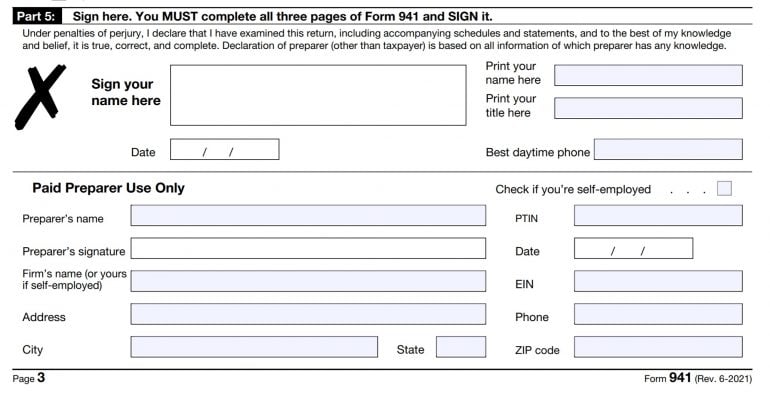 IRS Form 941, Part 5