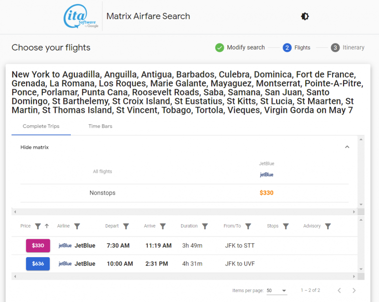 ita software travel matrix