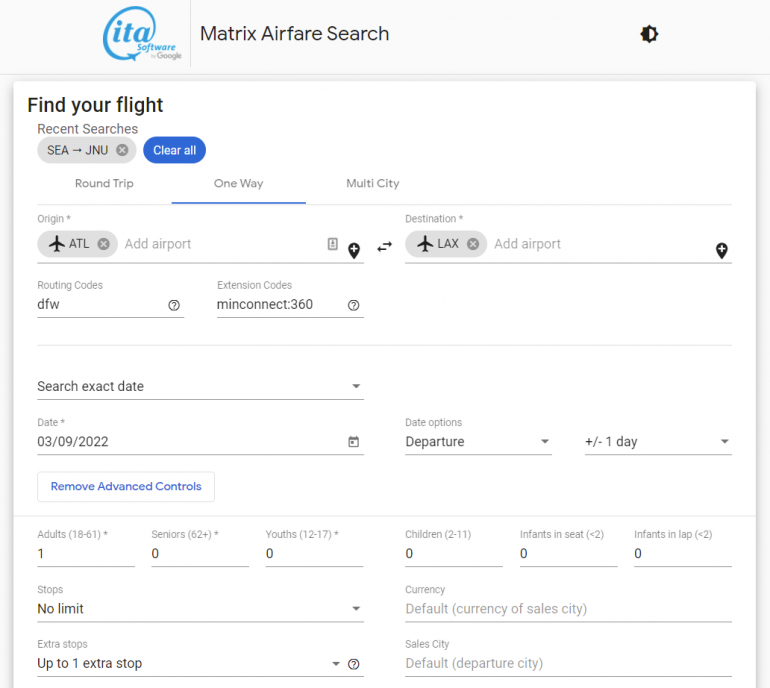 ita software travel matrix