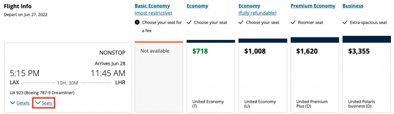 united airlines seat view