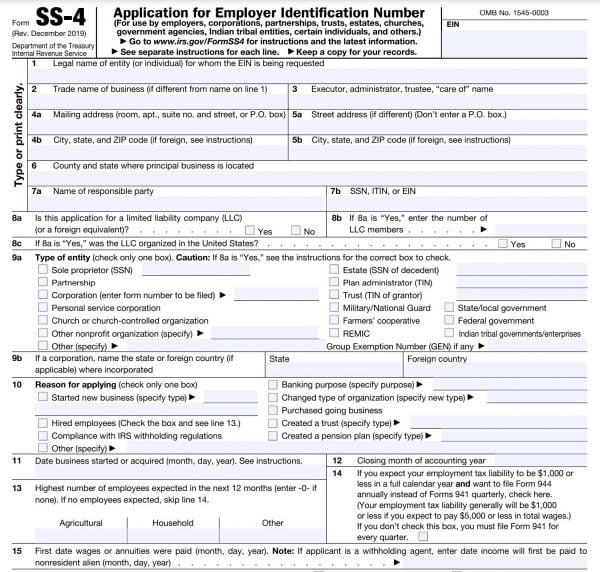 IRS Form SS-4 2022