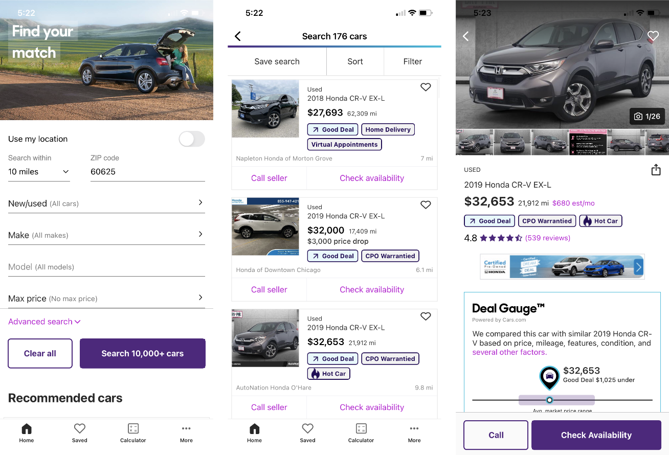 Cars.com app screenshots
