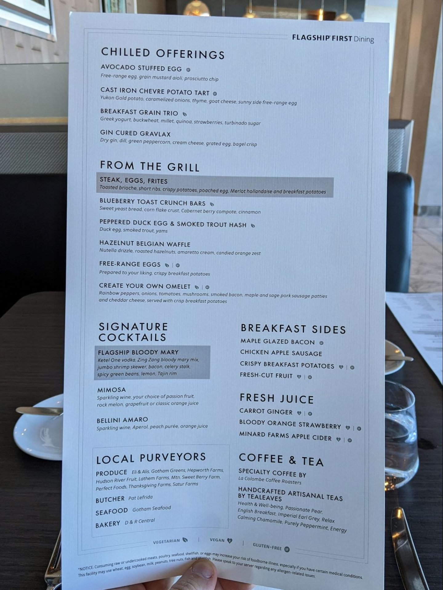 JFK Flagship First Dining breakfast menu