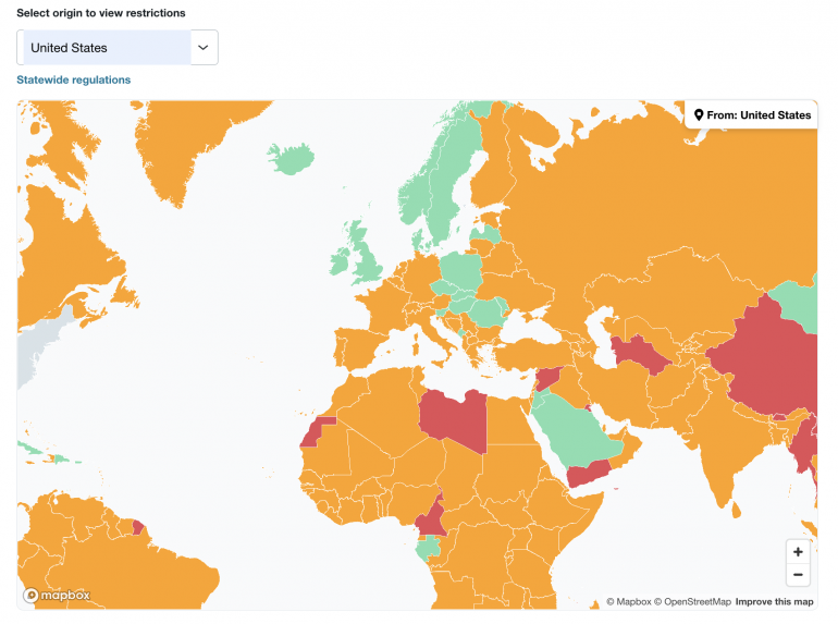 kayak vaccine travel map