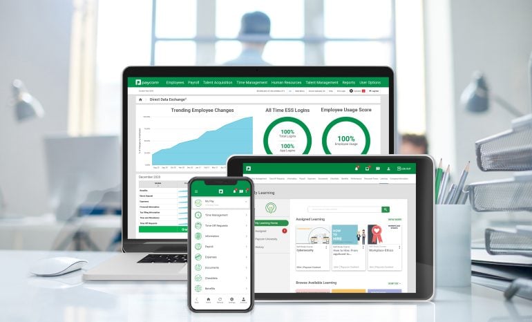 Paycom interface across web, tablet and mobile. Image source: Paycom