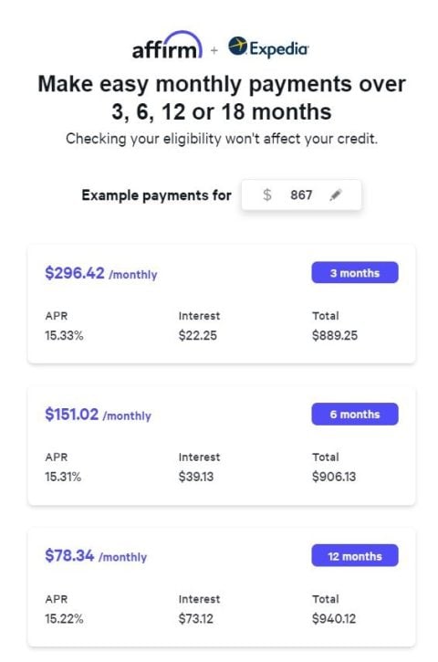 travel sites that use affirm