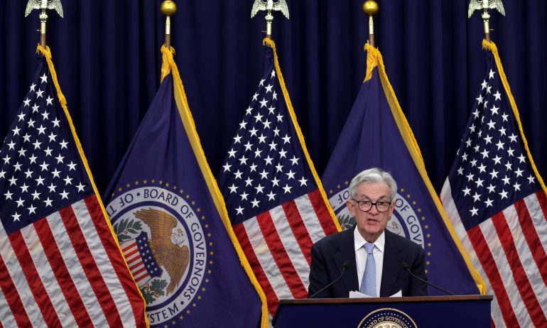 Federal Reserve Chair Jerome Powell holds news conference at Federal Open Market Committee meeting on March 22.