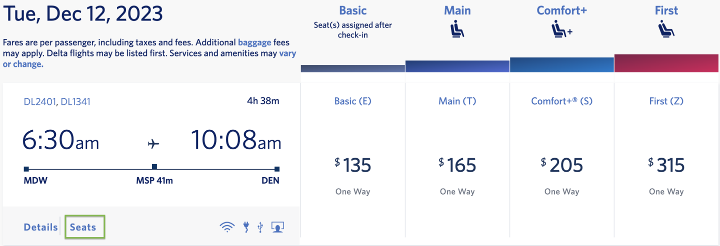 delta seat selection