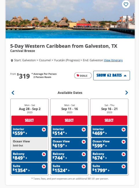 carnival cruise ships destinations