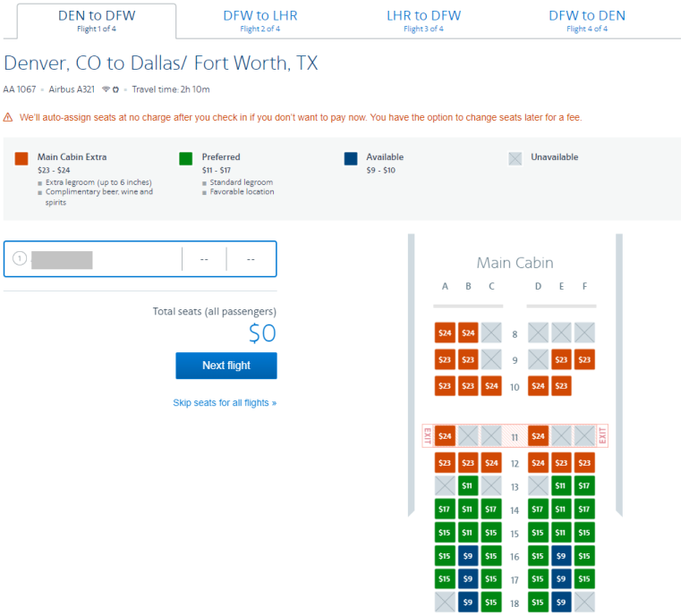 American Airlines Seat Selection What