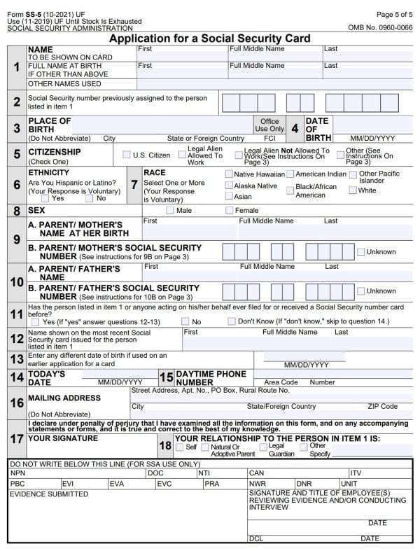 Social Security Form SS-5