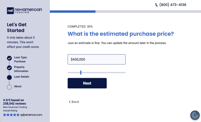 example of online application question about purchase price
