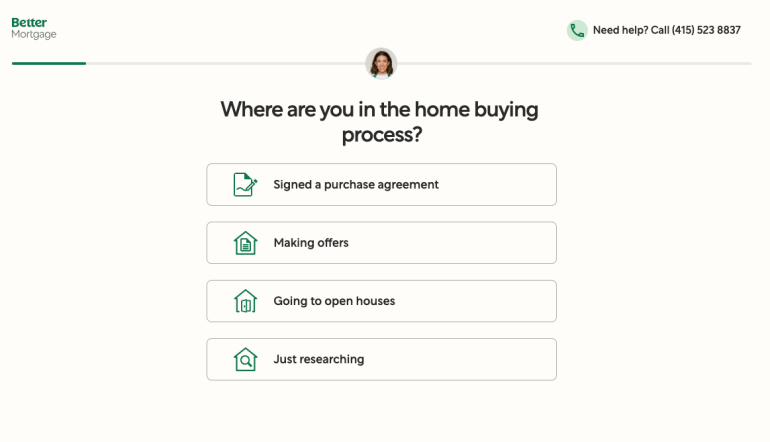 Example of a Better Mortgage online application question.