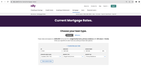Ally current mortgage rates page