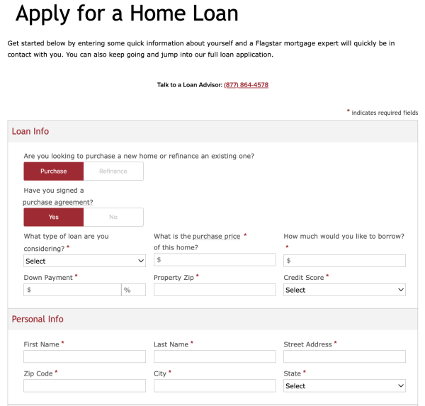 Flagstar Bank online application